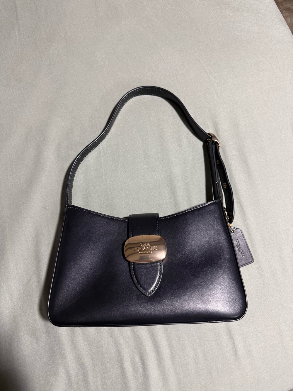 Coach Black Leather Shoulder Bag with Gold-Tone Closure